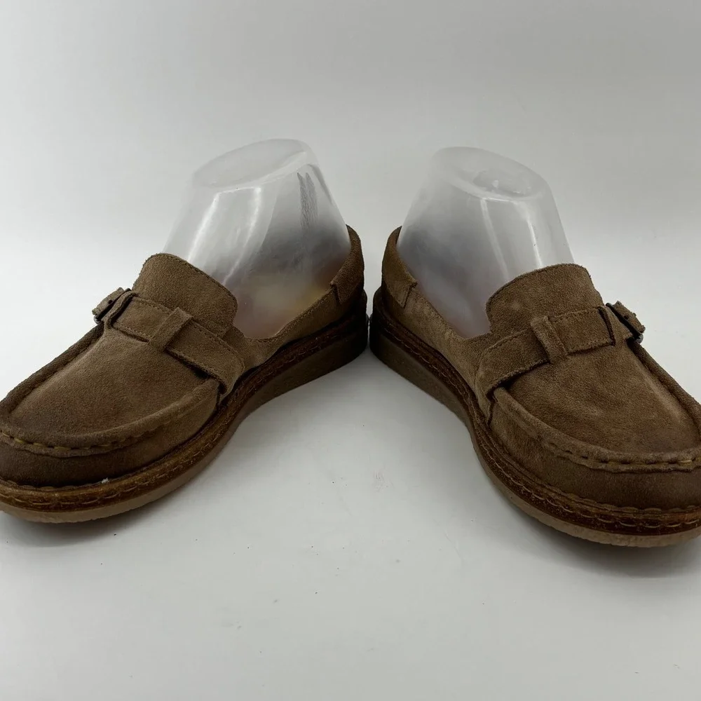 Born Women Taupe Suede Monk Strap Loafers Moc Toe Shoes BR0079755 Size 7